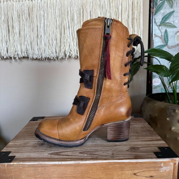 FREEBIRD Cora Genuine Leather Tan Brown Straps Silver Hardware Boots Size 7 - Picture 11 of 17